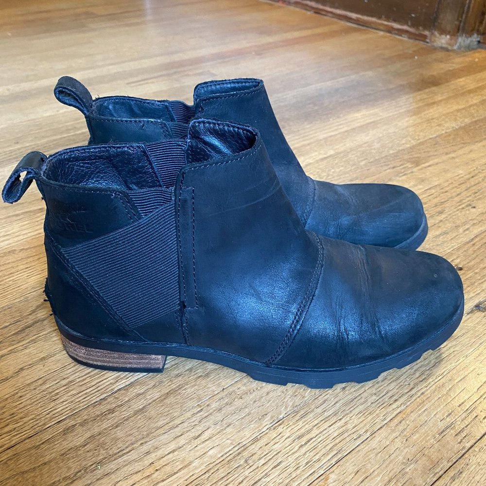 Sorel Womens Emelie Chelsea Waterproof Black Leather Boots 8